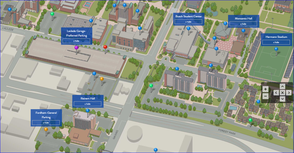 Schools arriving via bus will drop students off on the south side of the Busch Student Center along Laclede Avenue (east side of Grand). Buses can go down to toward the end of the street and turn around in the service alley between Monsanto Hall and Herman Stadium then come back up to the area on the right to drop off students at the BSC. If there is a SLU shuttle there, they will need to wait their turn.
Buses will park in the Fordham parking lot at Reinert Hall (303 South Grand Blvd., St. Louis, MO 63103). There is a sliding gate across the parking entrance that should be open. But if not, ask the desk attendant at Reinert Hall to open it for you.